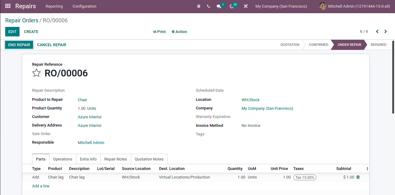 ODOO REPAIR MANAGEMENT SOFTWARE