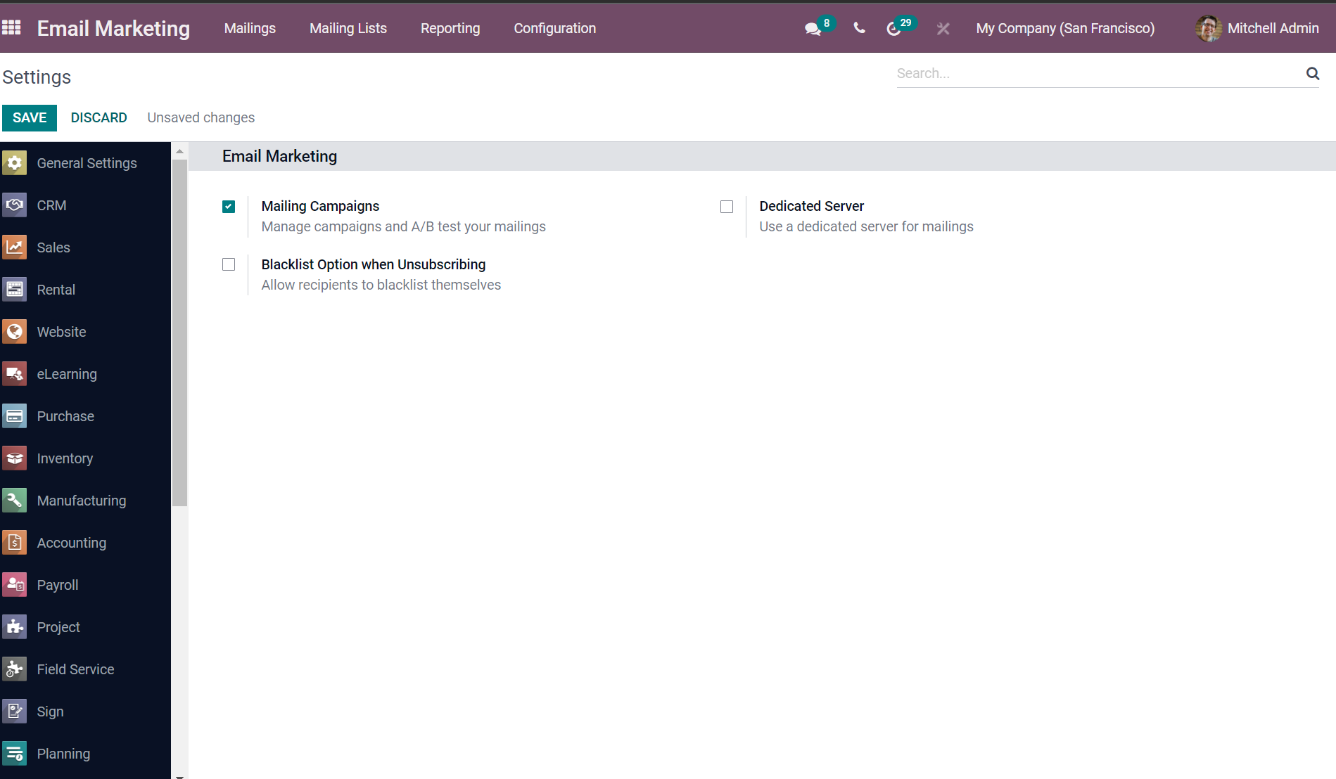 odoo Mailing campaigns