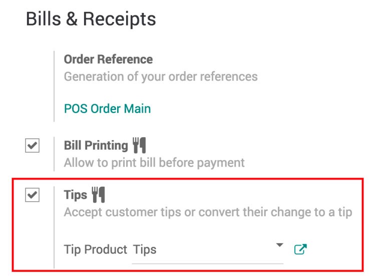Odoo feature to accept customer tips