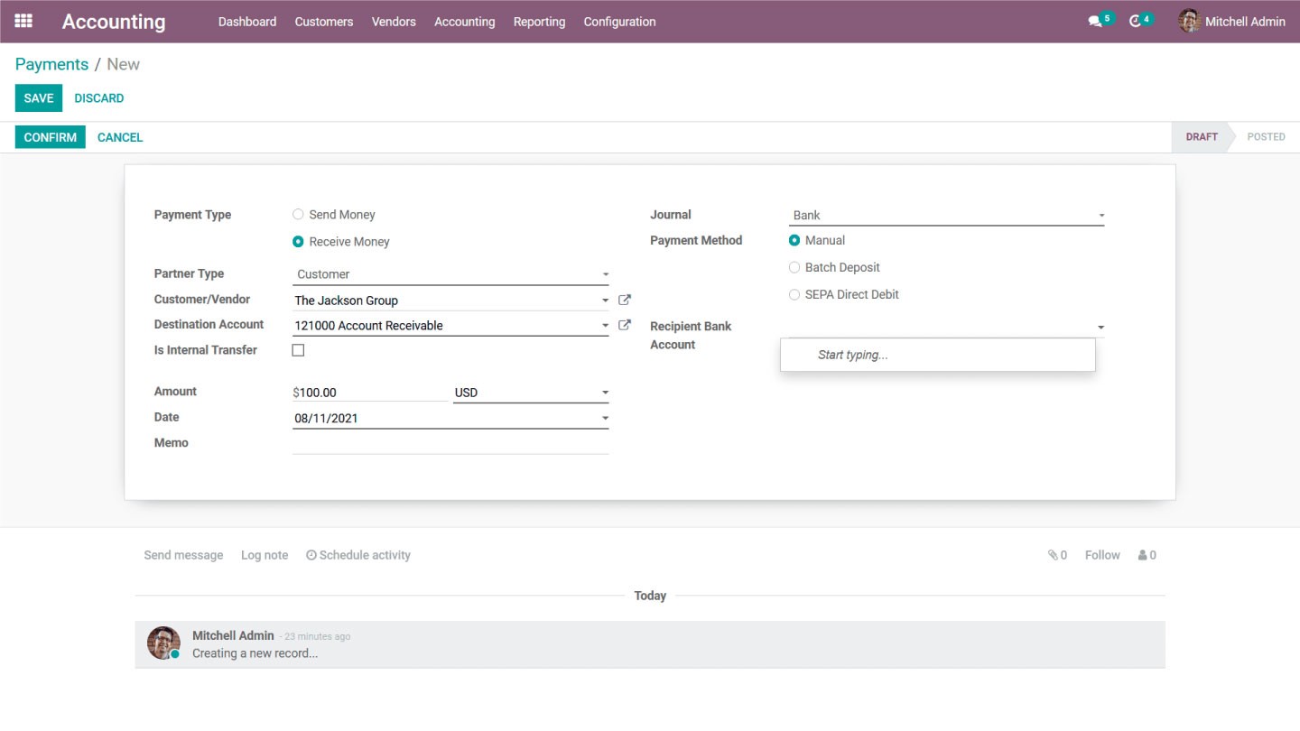 Customer Payments in Odoo